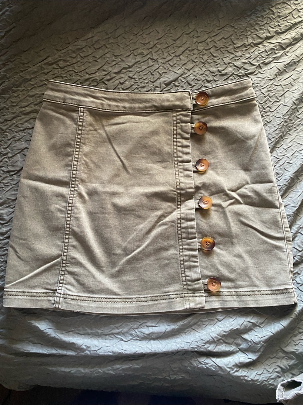 Free People Stone Beige Button-Side Mini Skirt
